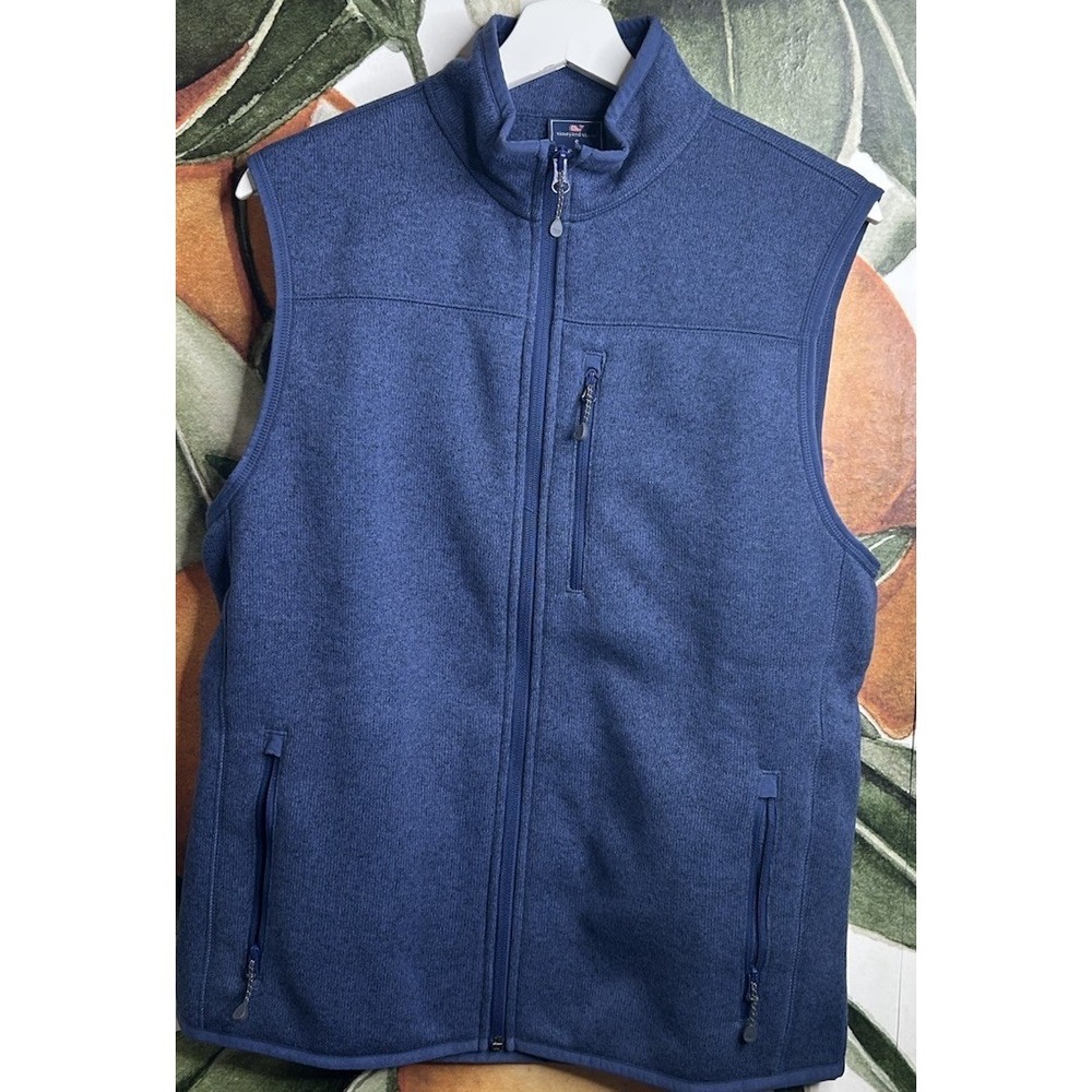 Vineyard Vines Vest Men‎ Small Blue Performance Golf Full Zip Pullover Whale